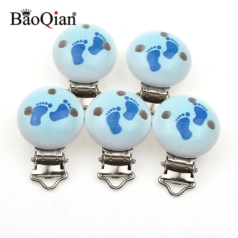 

5Pcs Wooden Metal Baby Pacifier Clips For Holders Round Clasps Suspender Children Garment Accessories 29x45mm