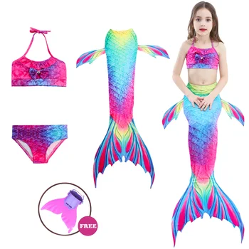 

NEW 4pcs/Set Children Mermaid Tail with Monofin Kids Bikini Swimmable Summer party Mermaid cosplay costume Gift for Girls
