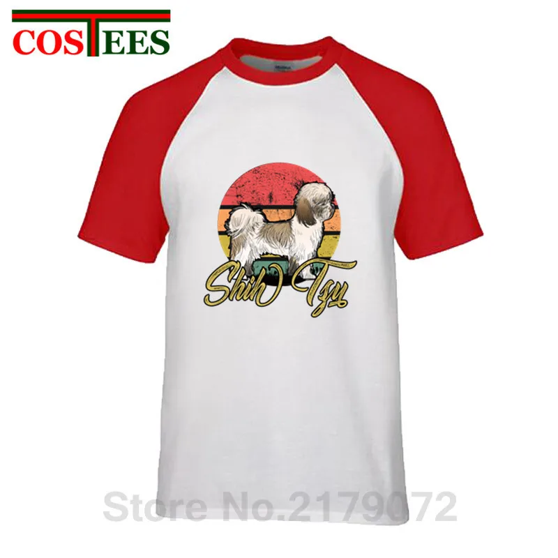 2019 Vestido Shih Tzu Vintage Sunset Colorful T Shirts men Retro Shih Tzu Dog T-shirts dog lovers gift valentine's day Tee shirt