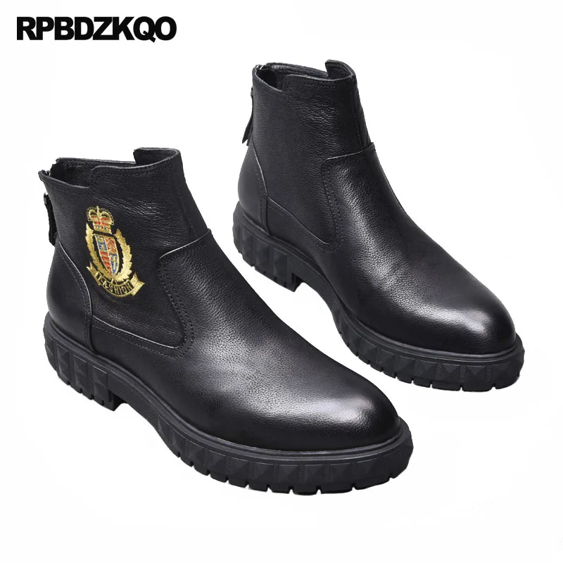 

Mens Zipper Dress Boots Pointed Toe Genuine Leather High Sole Ankle Booties Thick Soled Pattern Party Platform Full Grain Shoes