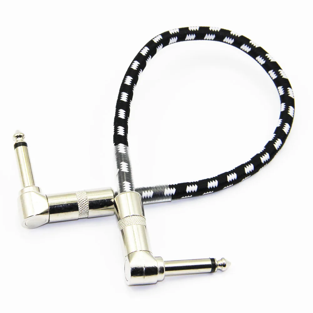 

30cm Fabric Braided 90 degree 1/4'' Jack 6.35mm to 6.35mm Audio Cable Male to Male For Amplifier Electric Guitar Mixer