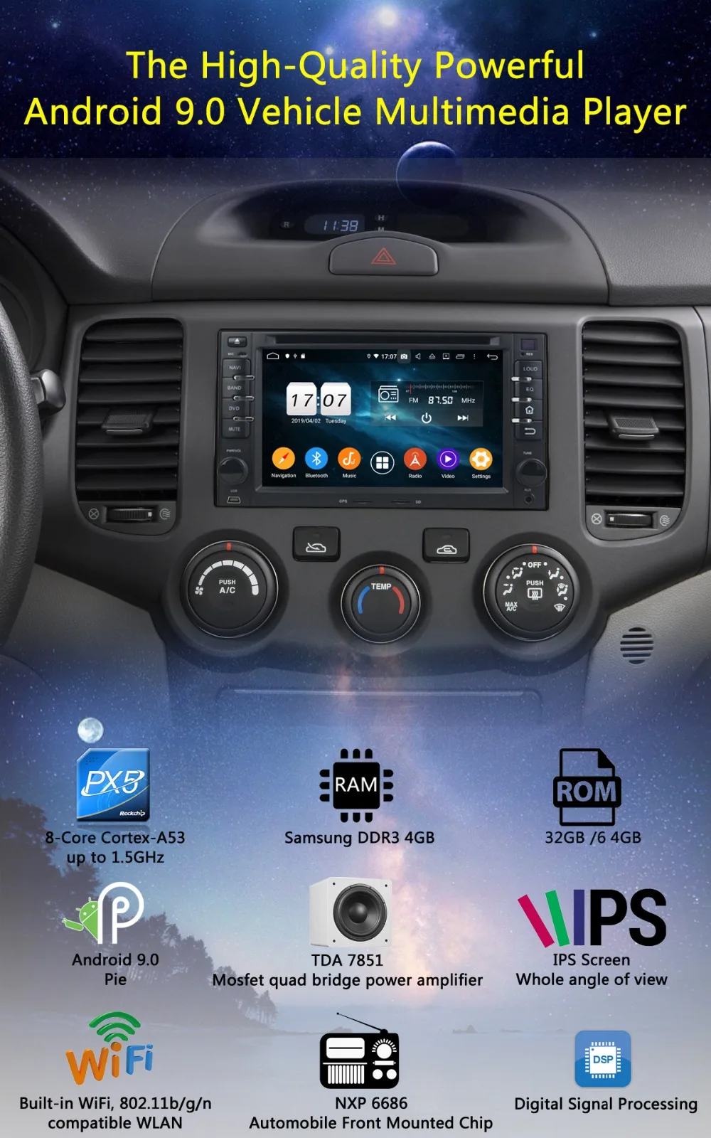6" IPS 8Core 4G+64G ROM Android 9.0 Car DVD Player For Kia CEED Cerato Carens Carnival Lotze Morning Rio Optima DSP Multimedia
