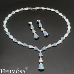 Хермоза ювелирные изделия Новые Свадебные модные аксессуары стерлингового серебра 925 Цвет небесно-синий bamboo форма Цепочки и ожерелья