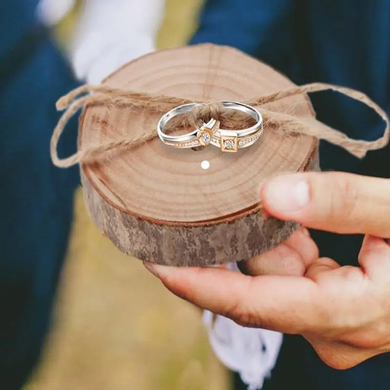 

Wooden Retro Wedding Ring Box Valentines Engagement Round Ring Pillow Case