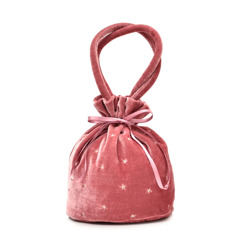 

Chinese style temperament velvet retro star embroidery storage bag drawstring portable cosmetic bag female wash bag