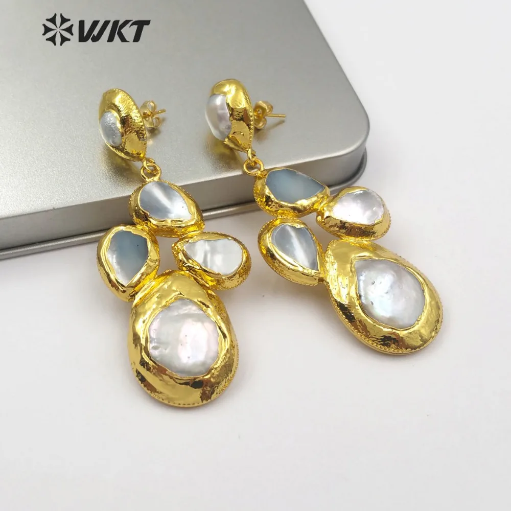 

WT-E496 Bohemia Style Freshwater Pearl Earrings With Metal-plated, Female Sweet Beach Earrings C As Gift