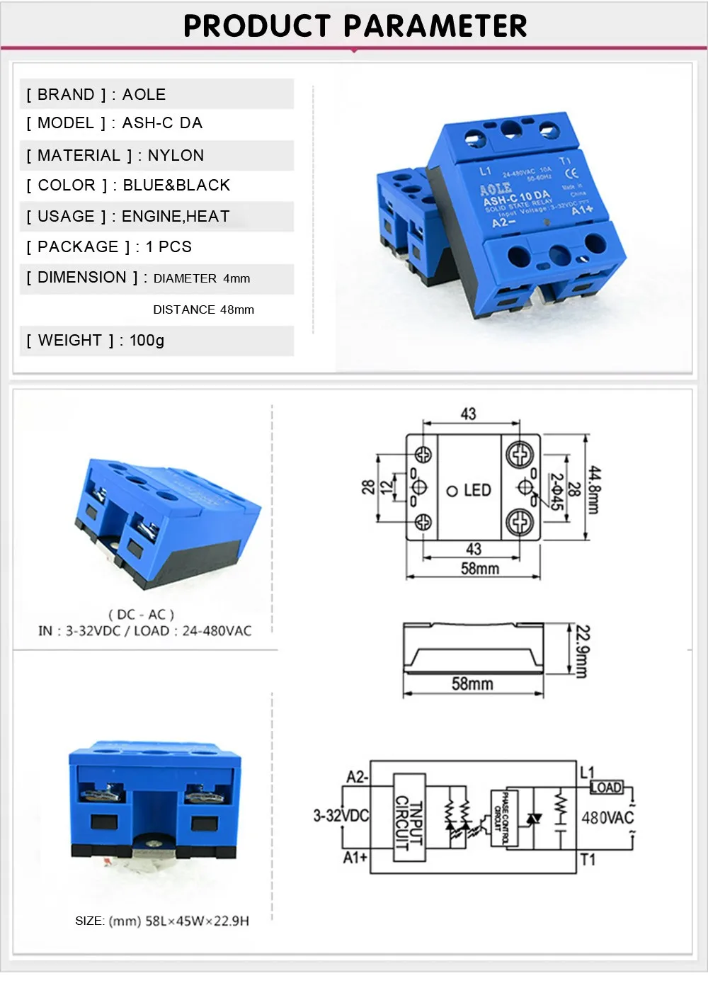 Высокое качество 1 шт. твердотельные реле модуля Ash-C 40DA 40A/250 В 3-32vdc Вход 24-480vac Выход