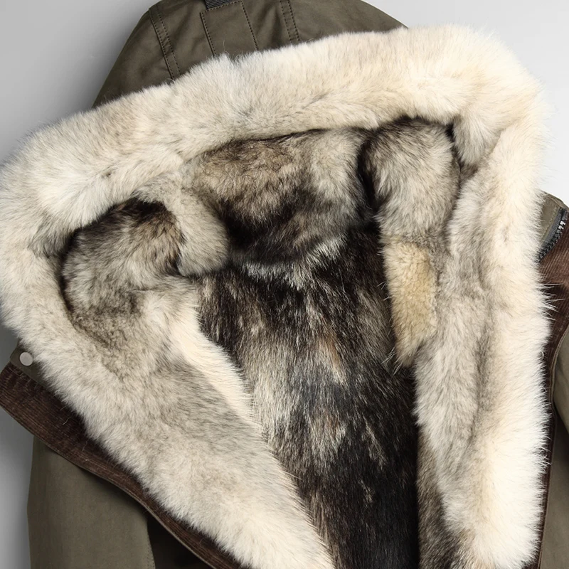 Пальто с натуральным мехом, парка с натуральным волком, мужская зимняя ...