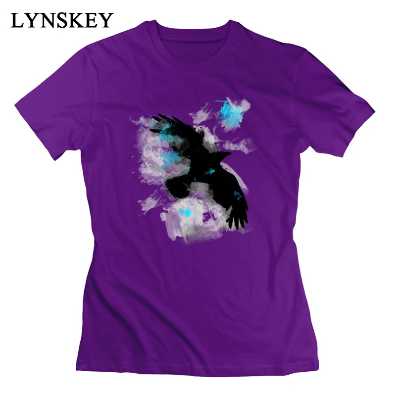 LYNSKEY Design Tops T Shirt New Design Round Neck Short Sleeve Blue Crow 100% Cotton Female T-Shirt Design Summer Autumn Clothing Shirt purple