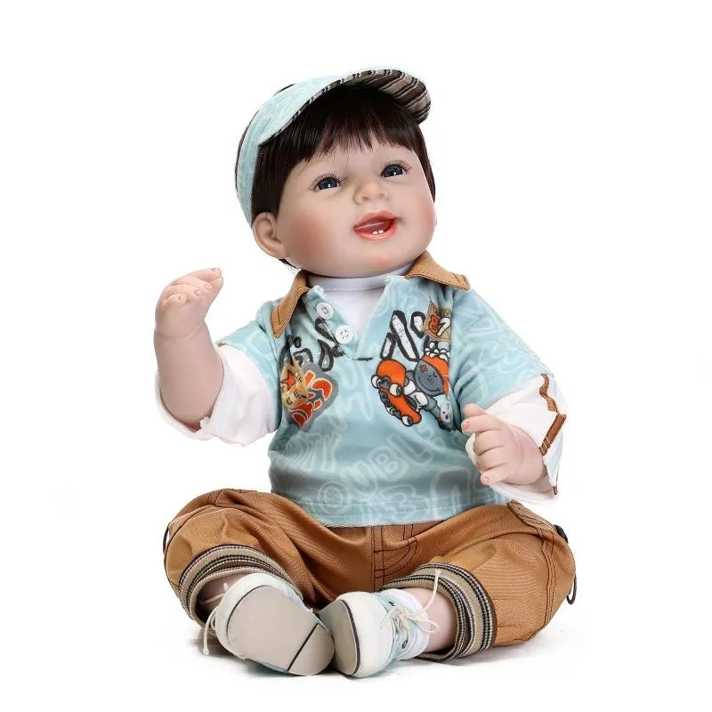 

22"/55 cm Reborn Silicone Babies collectible Doll for Kids Gift realistic fashion smiling boy bonecas for children presents