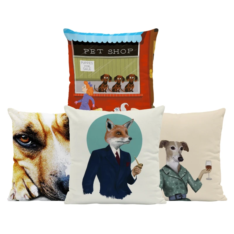 

Gentleman'S Suit Fox Cushion Cover Strong Boxer Dog Boston Terrier Hug Pillow 45Cm Peach Skin Decorative Bedroom Custom Pillows