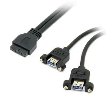 

Jimier CY USB 3.0 Dual Ports Female Screw Mount Type to Motherboard 20 Pin Header Cable High Quality Black Color