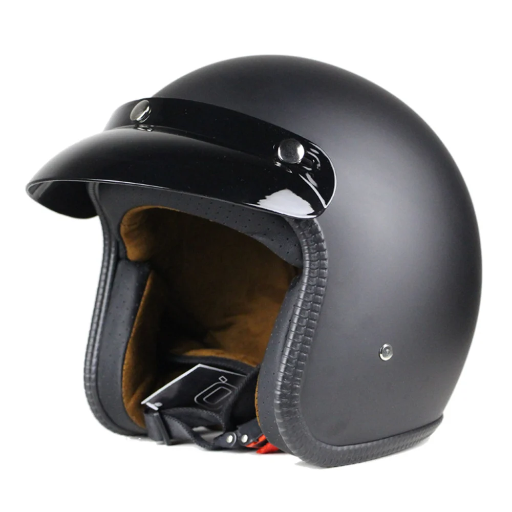 Мотоциклетный шлем из синтетической кожи ретро винтажный круизер чоппер Скутер гонщик Мото шлем 3/4 с открытым лицом Мото шлем в горошек - Цвет: Matte Black