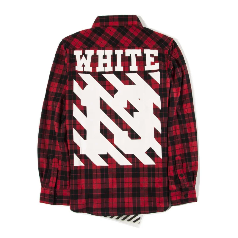 Top Off White C/O Virgil Abloh Stripe Print Shirt Pyrex Vision Kanye West Men's 13 Plaid Flannel Long Sleeve Red Shirts|shirt spain|shirt bikeshirt soccer - AliExpress