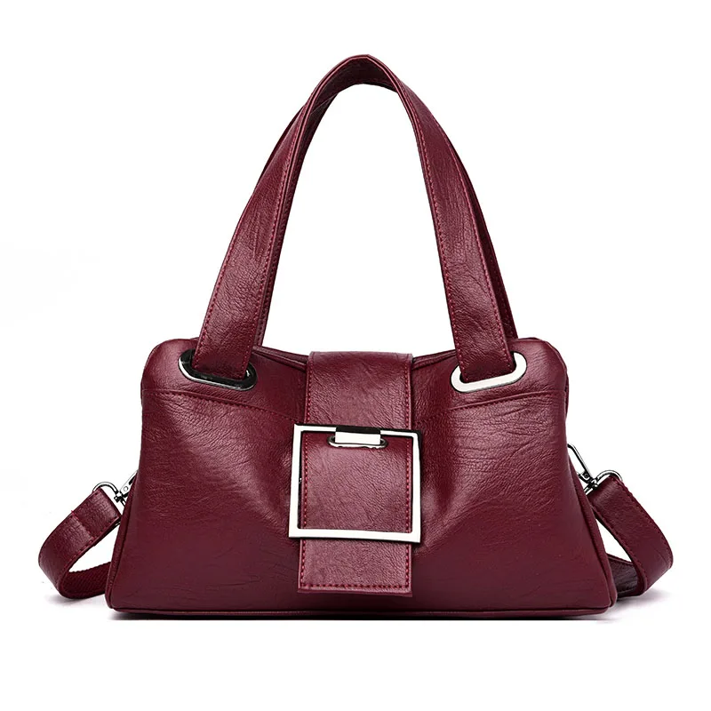 Модные вместительные женские ручные сумки, роскошные сумки, женские сумки, дизайнерские сумки, высококачественные кожаные женские сумки через плечо - Цвет: WineRed