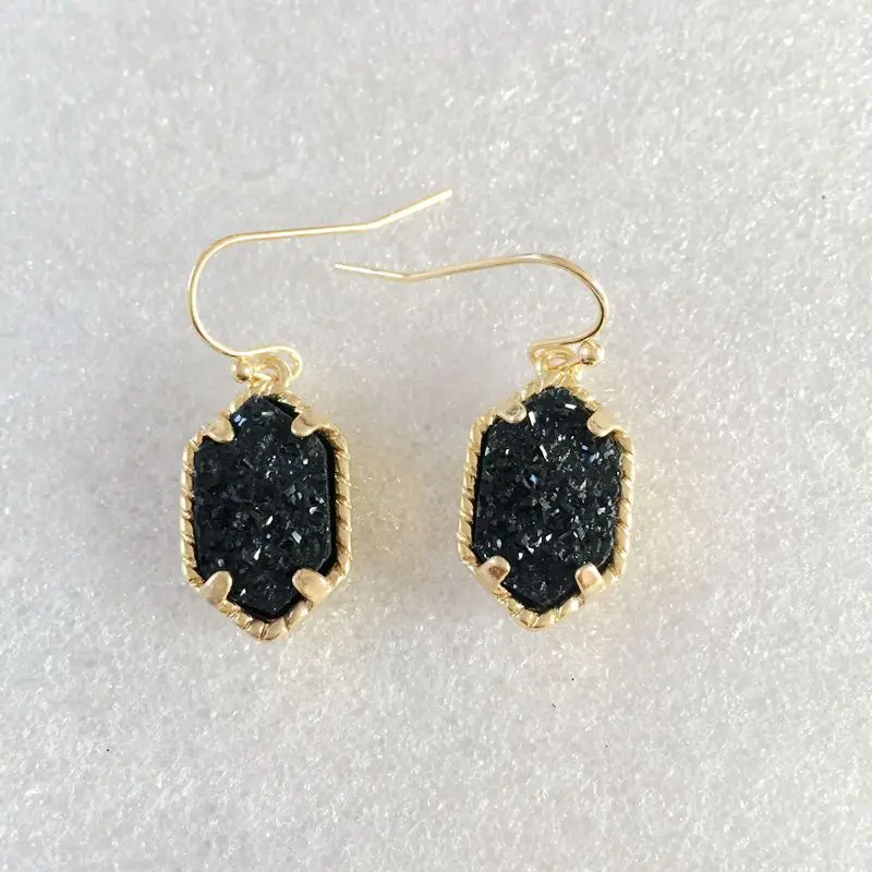 

10 Colors Gold Druzy Drusy Charms Earrings Hexagon Acrylic Resin Dangle Earing Fashion Brand Women Jewelry Party Wedding Gift