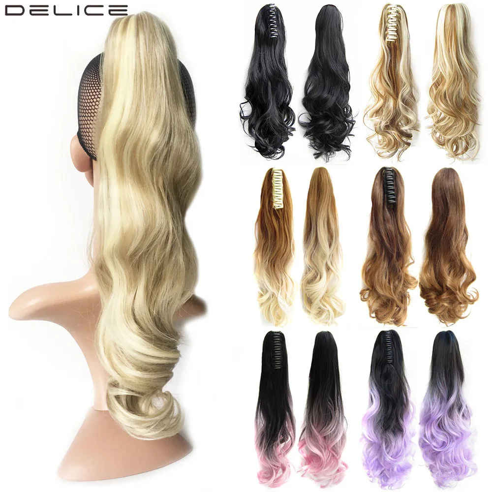 

Delice 10pcs/pack 22inch Women's Wavy Claw Ponytail Synthetic Ombre Horse Tail Hair Piece Long Ponytails
