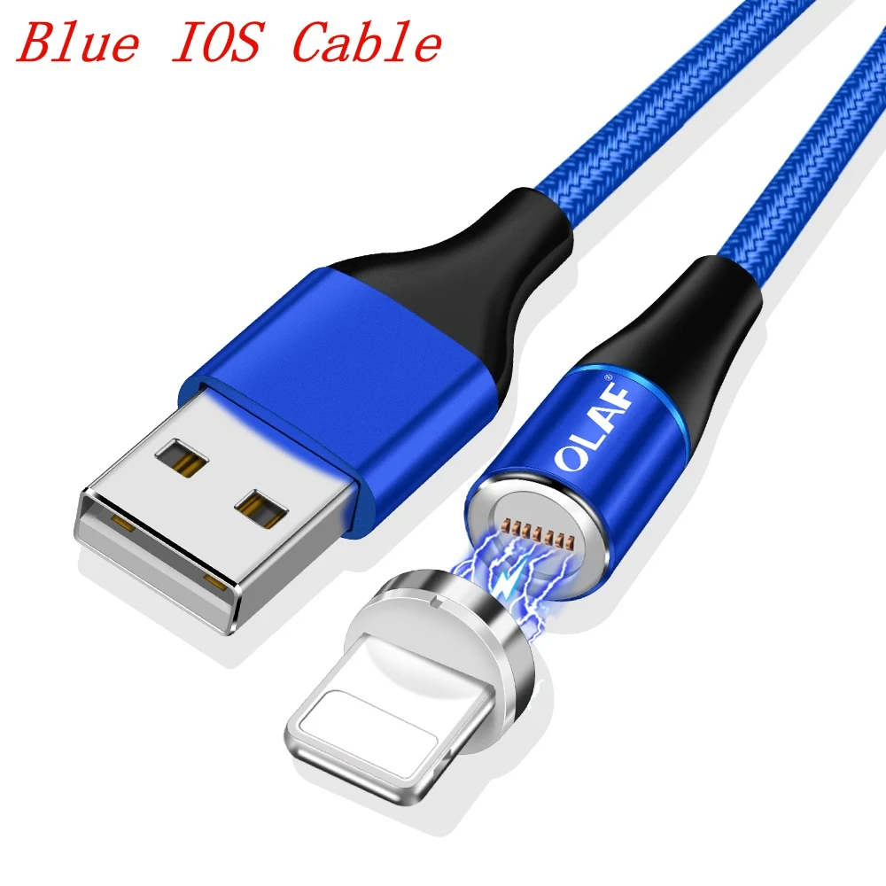Магнитный зарядный кабель OLAF Quick Charge 3,0 Micro usb type C 3A Быстрая зарядка Магнитный кабель для iPhone huawei samsung Xiaomi LG - Цвет: blue For ios cable