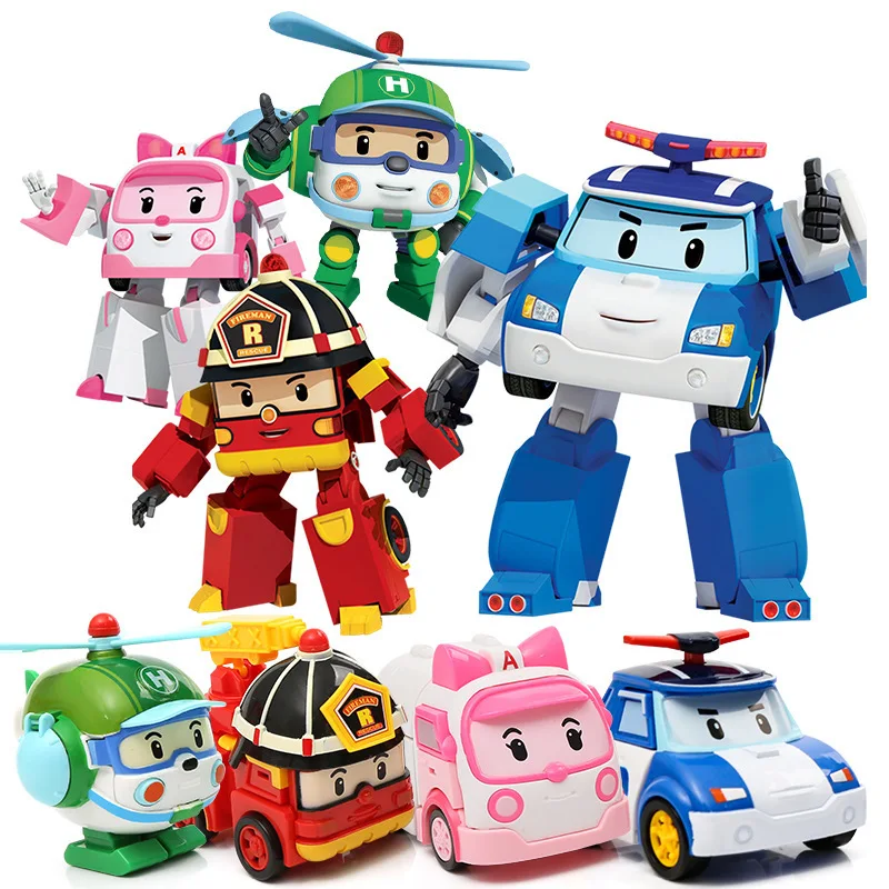 6 piezas Poli Robocar corea del Robot niños Juguetes transformación Anime figura de acción Juguetes para niños Playmobil Juguetes