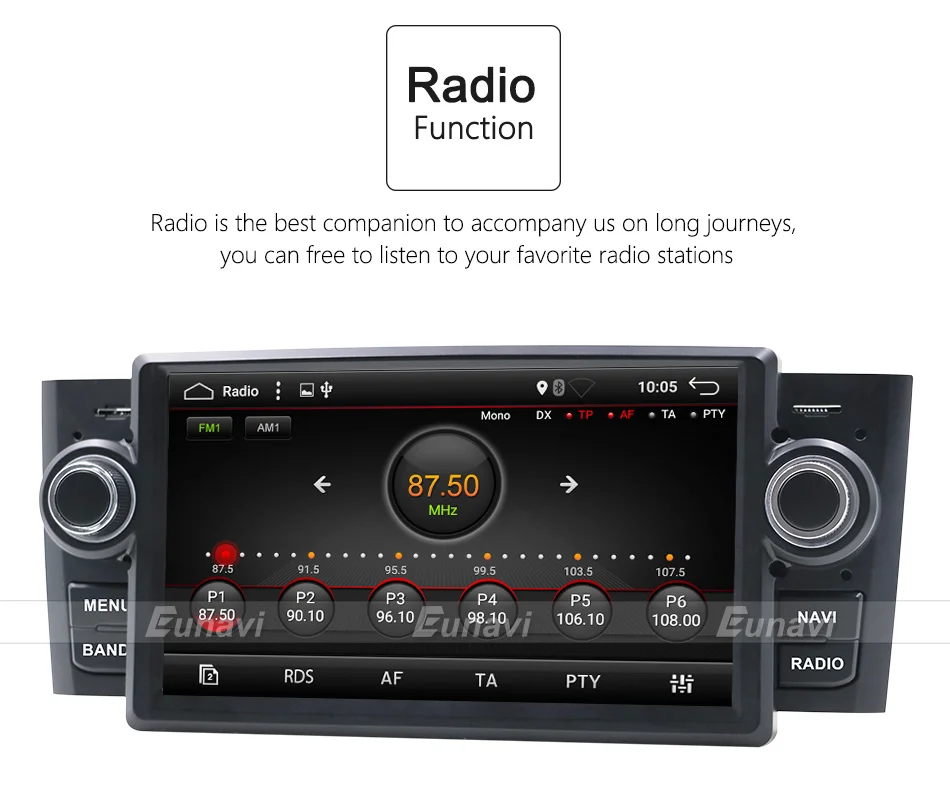 Best Eunavi 1 Din 7 inch Quad core Android 7.1 Car Radio Stereo System GPS Navigation for Fiat Linea 2006 2G RAM WIFI USB Bluetooth 4