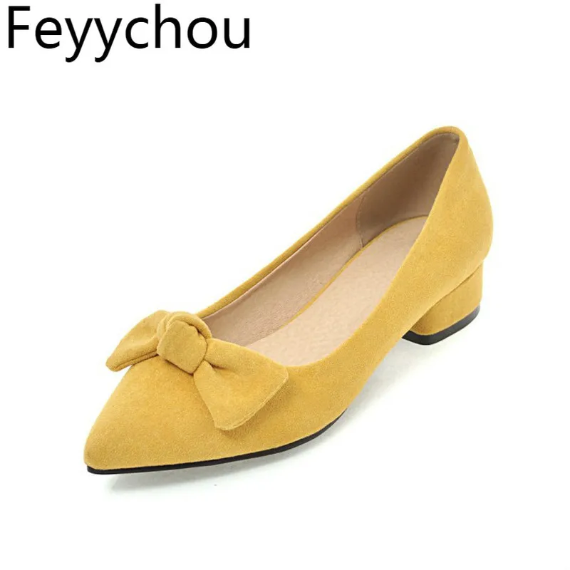 

Women Pumps Shoes Low Heel Sexy New Fashion Flock 2018 Spring Autumn Slip on Party Wedding Shoes Yellow Black Beige Pink