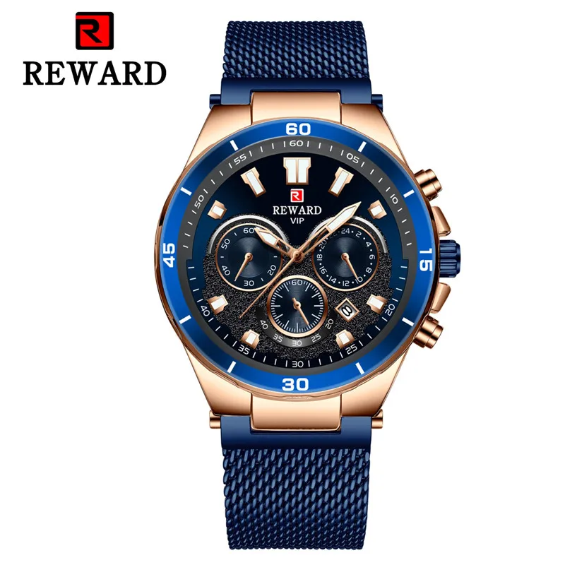 Топ бренд награда для мужчин модные повседневные кварцевые часы для мужчин s Нержавеющая сталь сетка ремешок 24 часа Аналоговые часы Relogio Masculino - Цвет: Blue