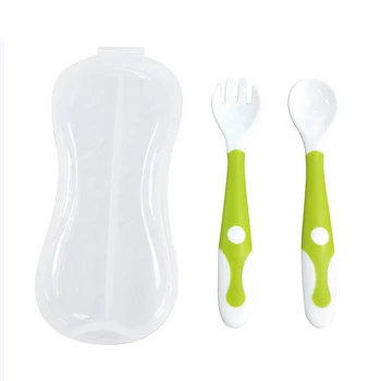 

Toddler Babies Children Feeding Training Spoon with Storage Case Baby Utensil Spoon Fork Set Easy Grip Heat-Resistant