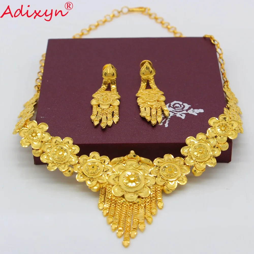 

Adixyn NEW African Necklace and Earrings Wedding Women Jewelry set Gold Color/Copper African/Ethiopian/Dubai Party Gifts N08098