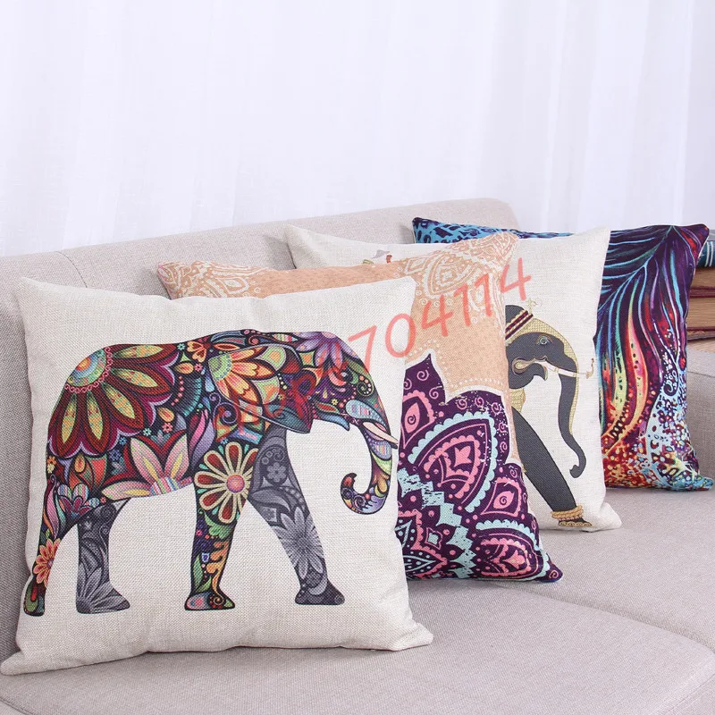 Thailand Ethnic Style Cushion Southeast Asian Peacock and Elephant Patterns Thick Cotton Hemp Pillows | Дом и сад
