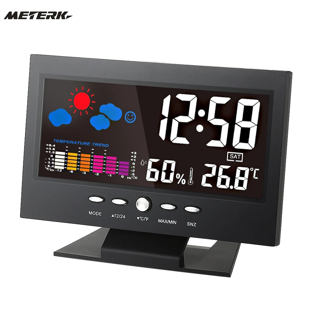 

Digital Temperature Humidity Meter Clock Thermometer Hygrometer Calendar Temperature Trend Alarm Comfort Level Weather Station