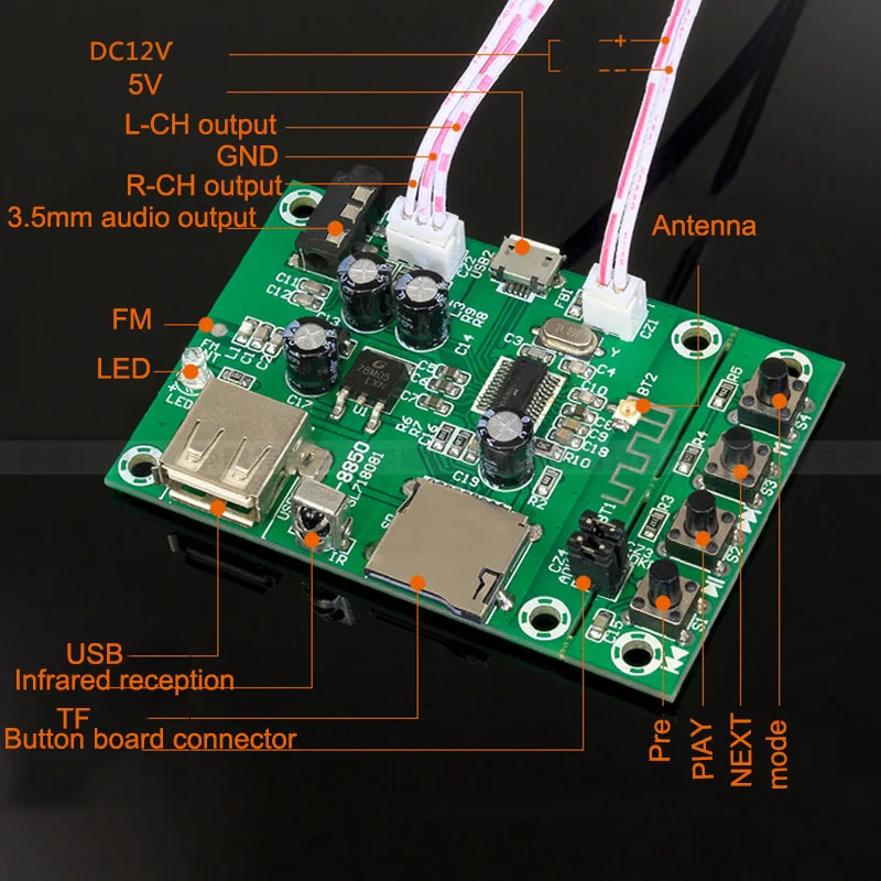 Lusya Bluetooth 4,2 аудио приемный модуль U дисковая карта без потерь воспроизведение аудио DC12V T0683