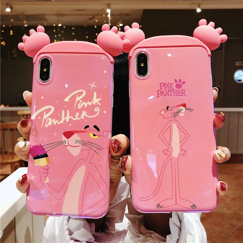 Чехол с 3D синим светом для iphone 11 X XR XS Pro Max Cartoon bear, чехлы для телефонов iphone 8 7 6 6S Plus, чехол Розовая пантера