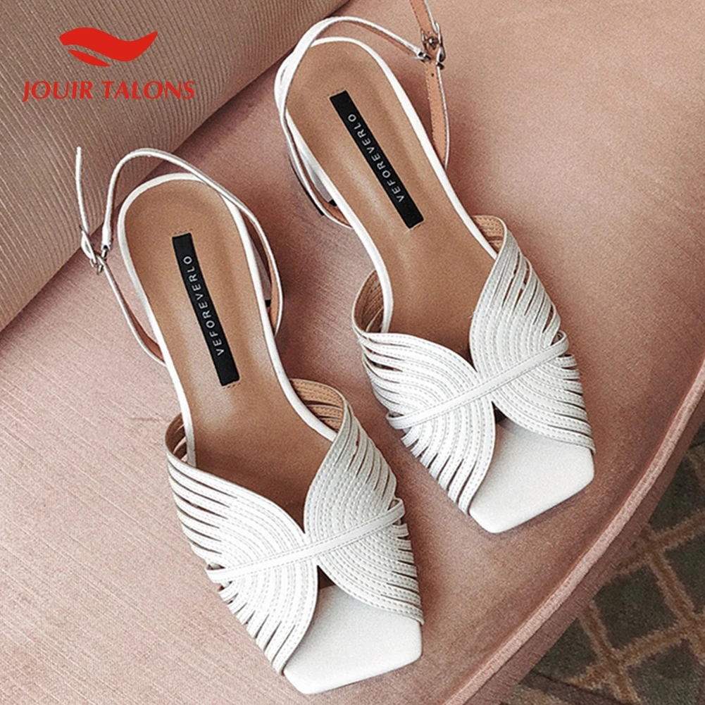 

Genuine Leather Hot Sale Chic Shoes Woman Sandals Female Chunky Heels Concise Summer Sandals Woman Shoes High Heeled