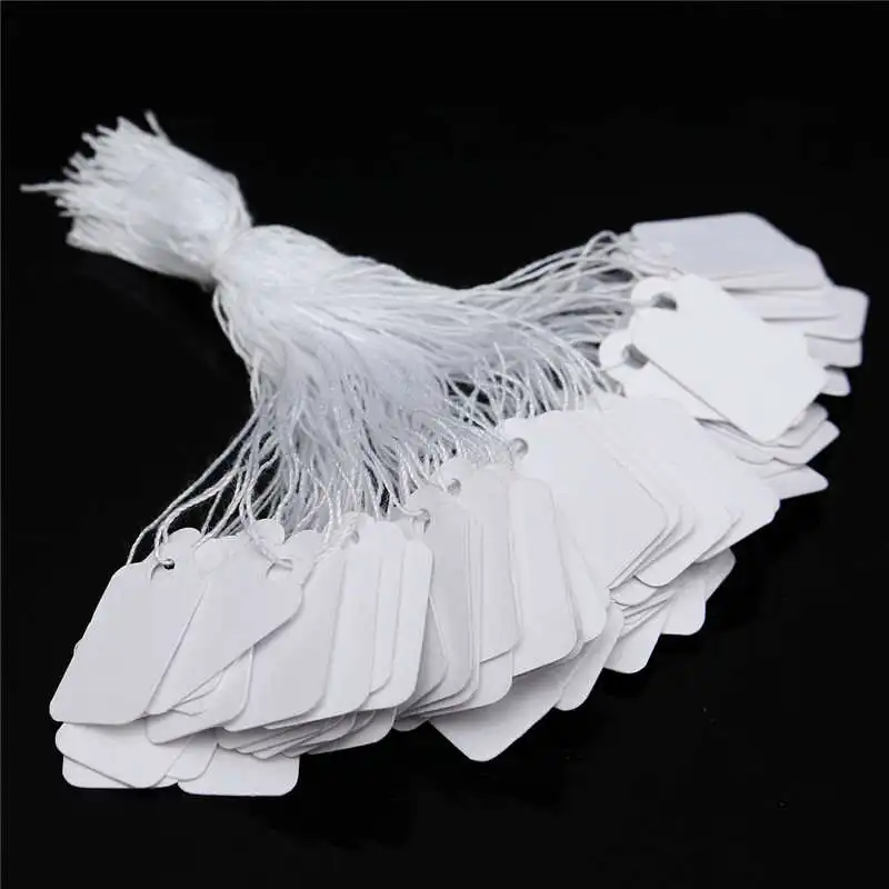 

Kiwarm New Arrival 500Pcs/Pack White Strung Jewellery Tags Price Ticket Garment Tags Label Retail Clothing Gift 24x14mm