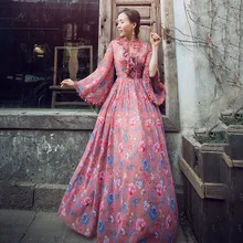 floral print flared sleeve pleated chiffon dress