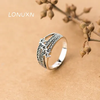 

2018 New 100% 925 Sterling Silver Fashion Women Cute Star Rings female retro fashion five-pointed star Wonderful Gift For Girls