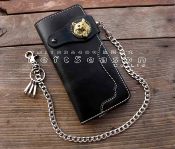 

Mens Wolf Gothic Leather Long Wallet With Chain Card Holder Coin Purse