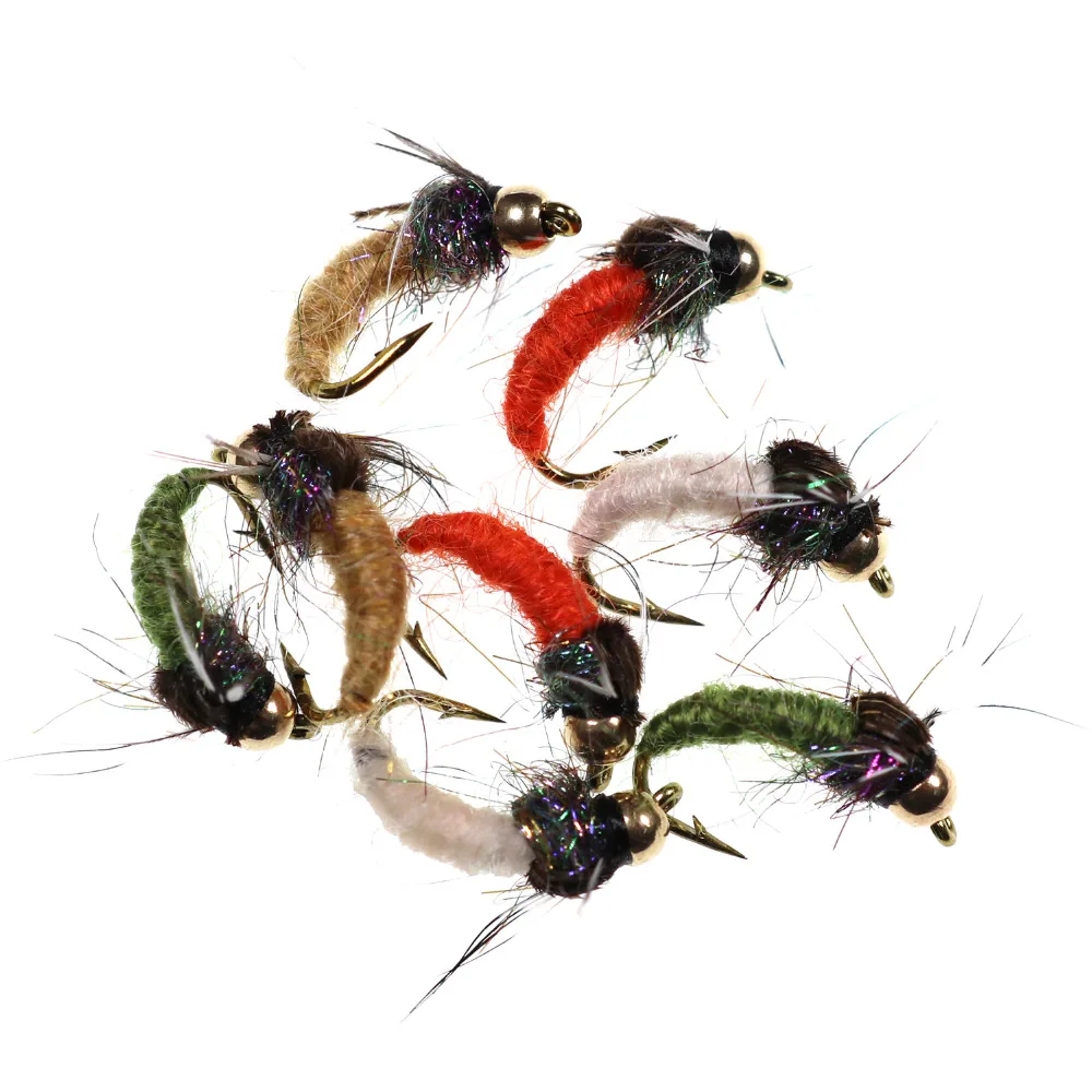 Латунная бусина с головкой Caddis Nymph Fly для ловли нахлыстом форель Пан рыба искусственное насекомое приманка наживка для рыбалки 8 шт.#12