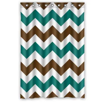 

Fashion Brown And Cyan Zigzag Chevron Pattern Shower Curtain New Waterproof Polyester Fabric Bath Curtain Shower Rings