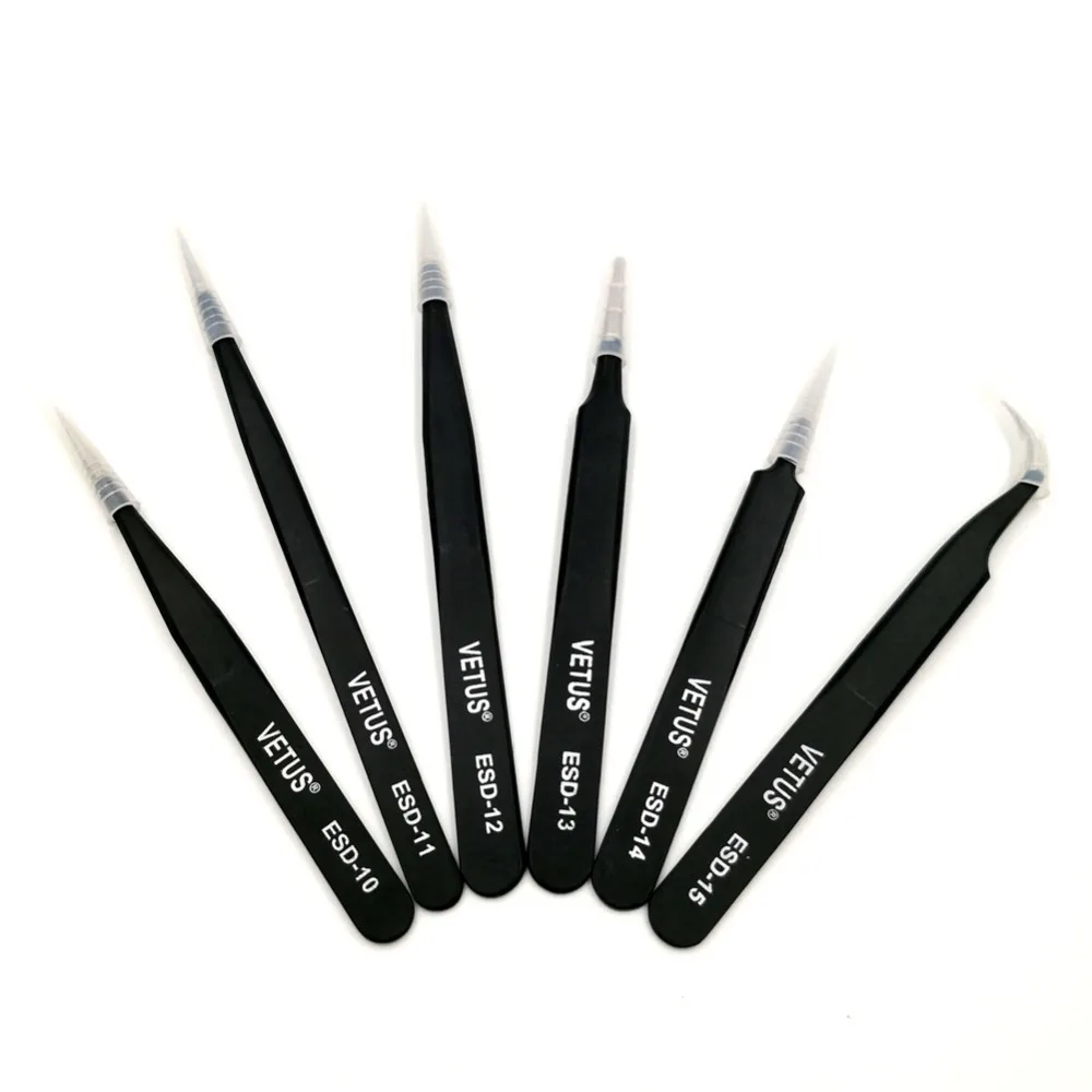

1 Pcs VETUS ESD Series Electro-Static Discharge Stainless Steel Tweezers Anti-static Antimagnetic Repair Process Components