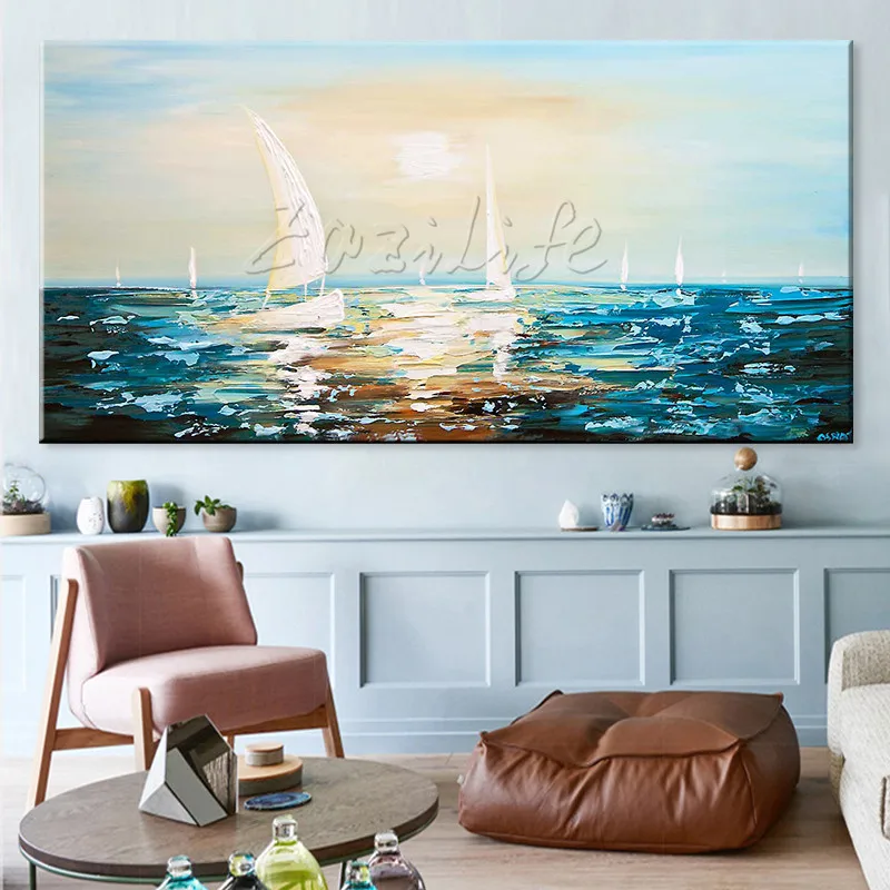 Canvas Painting Landscape Painting Oil Painting Wall Art Abstract Wall Art Sail Boat Painting Original Painting Abstract Painting