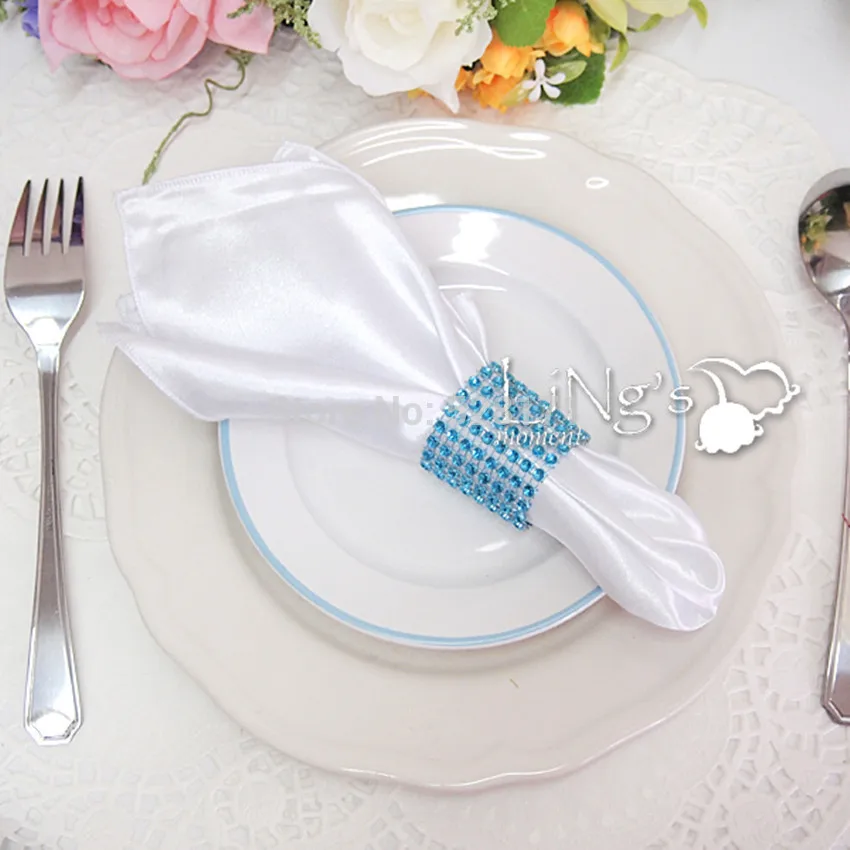 60pcs Mesh Bow Covers Diamond Rhinestone Wedding Napkin Rings