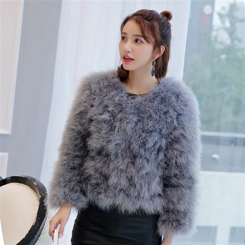 

female ostrich feather jacket spring autumn Real Fur Coat Genuine Turkey Fur Winter Outwear Retail / Wholesale Top Quality Fur