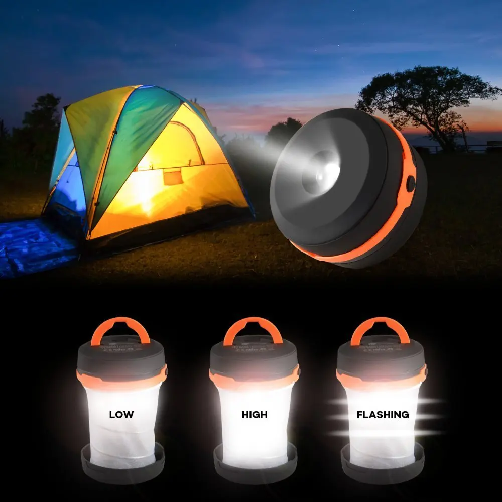 

SKL 2Pack of LED Camping Lantern 3in1 Lightweight USB Rechargeable Tent Emergency Flashlight for Outdoor Hiking Orange+Green