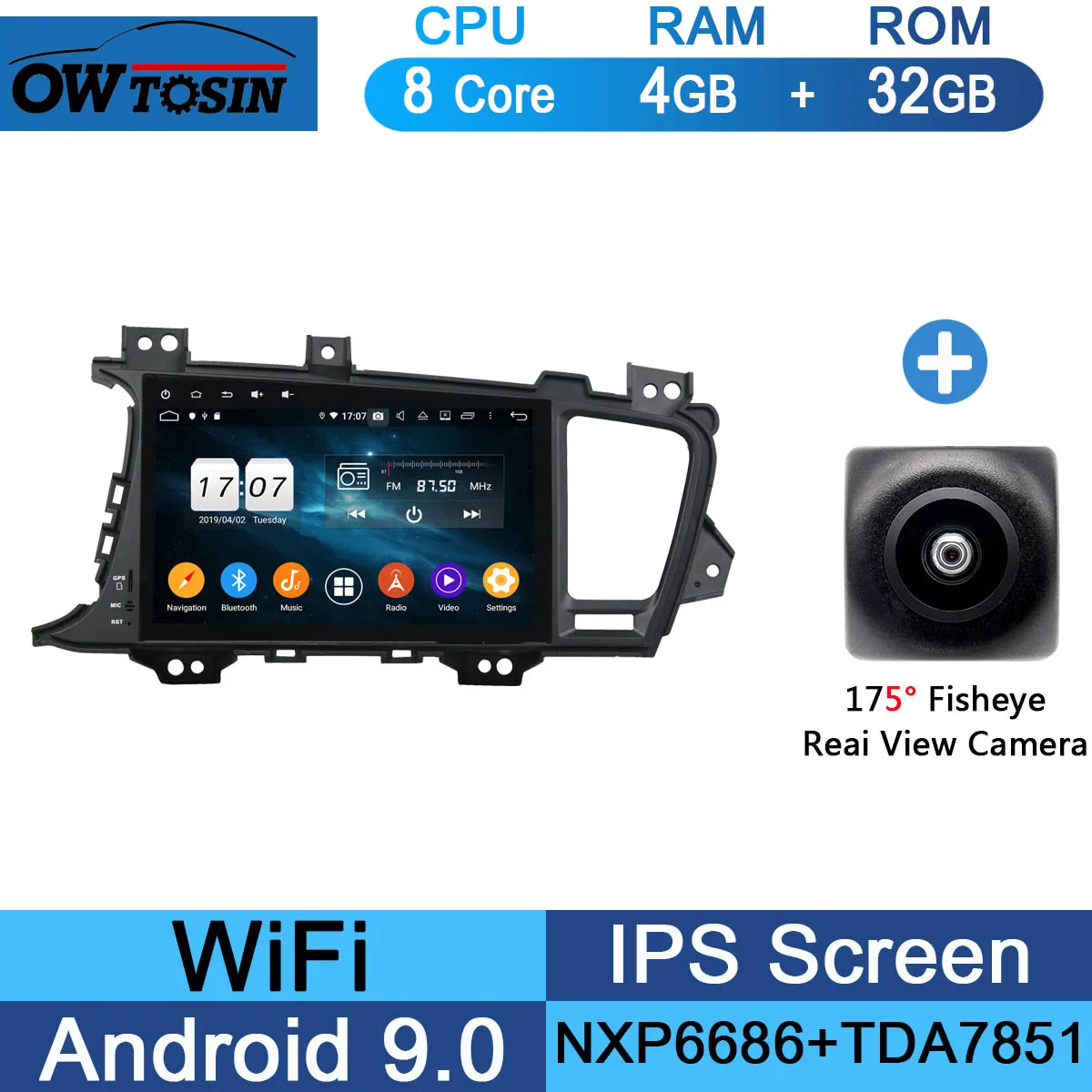 " ips Восьмиядерный 4G ram+ 64G rom Android 9,0 автомобильный dvd-радио GPS для Kia K5 Optima 2011- DSP CarPlay Parrot BT стерео Adas - Цвет: 32G Fisheye Camera