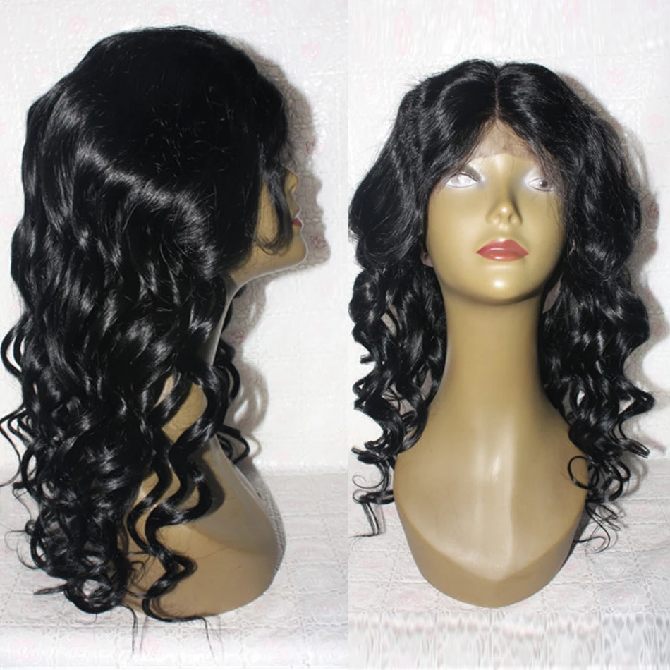Длинные волнистые бесклеевые человеческие волосы на кружеве парики индийские волосы remy для женщин #1 черные волосы Цвет 130% Плотность