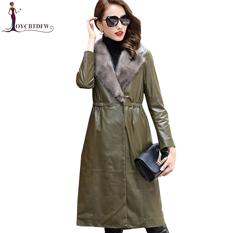 

Winter Down Jacket Ladies Sheepskin Parkas Mink Fur Collar Outerwear Long Warm Women Slim Coat Autumn Women Sheep skin Jacket