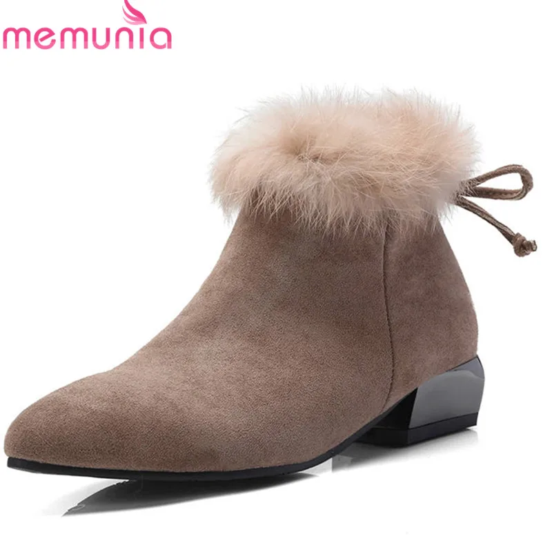 

MEMUNIA 2020 new arrival ankle boots for women flock autumn winter boots zipper simple comfortable med heels shoes female black