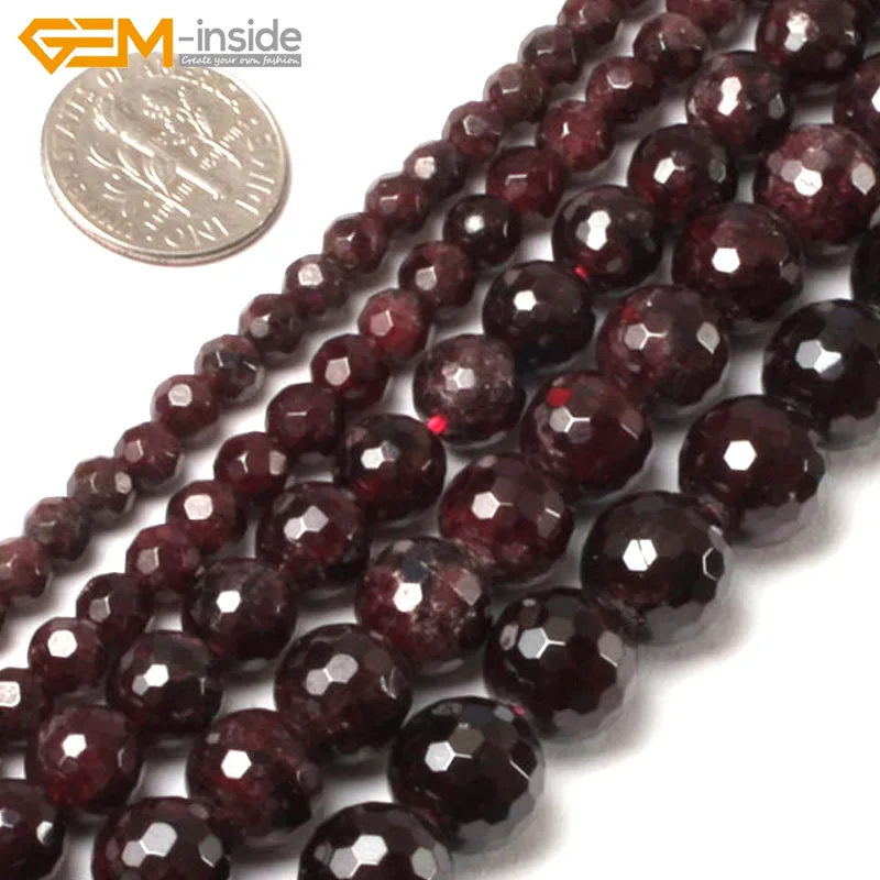 

Gem-inside 4-16mm Natural Stone Beads Round Faceted Garnet Beads For Jewelry Making Beads 15inch DIY Beads Jewellery