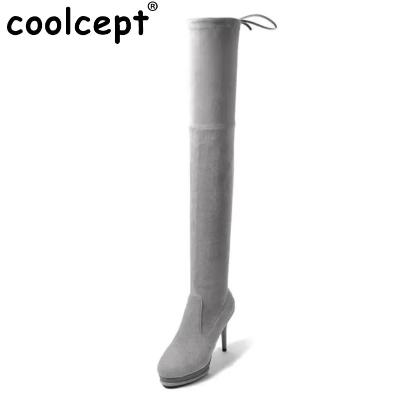 

Coolcept Size 33-43 Women Genuine Leather Over Knee Boots Platform High Heel Boots Winter Shoes Warm Long Botas Women Footwears
